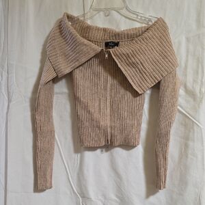 Elegant Tan Off-Shoulder Sweater